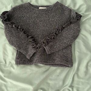 Cozy Charcoal Ruffle Sleeve Kids Sweater